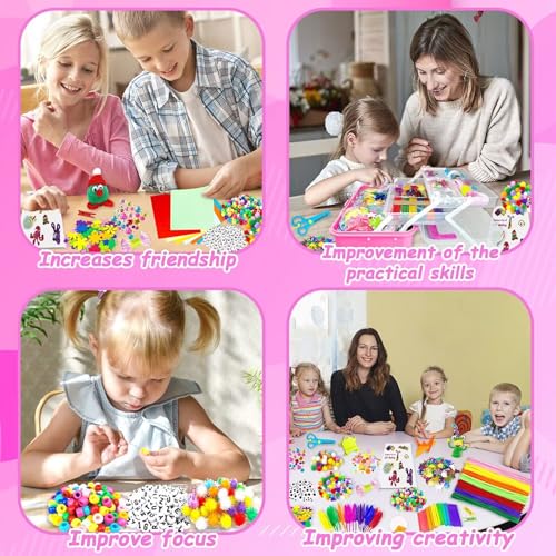 3000 Arts and Crafts Supplies for Kids Craft Kit All in 3 Layered Craft Box with Pipe Cleaners Crafts for Kids Age 4-6, 6-8, 8-12 DIY School Supplies Materials Set Toys Gifts for Girls Boys, Red - color: red