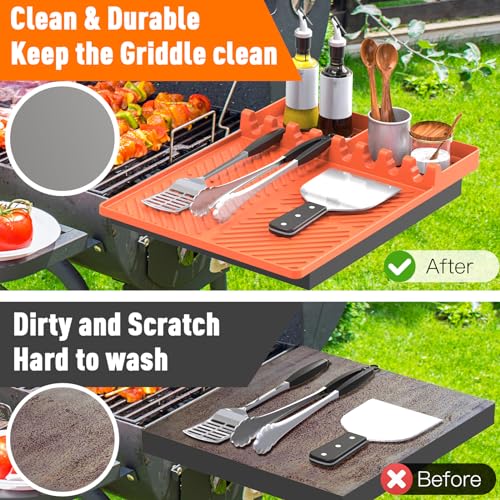 Silicone Grill Mat Compatible with Blackstone, BBQ Griddle Tool - color: Orange
