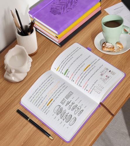 Lined Journal Notebook for Women, A5 200 Pages Hardcover Leather Journals for Writing, Thick Daily Journaling, College Ruled Notebooks for Work School, Note Taking, Business 5.75'' X 8.38'' Purple - color: Purple