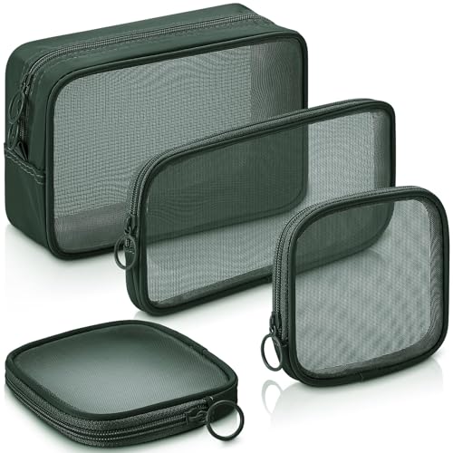 Weewooday 4Pcs Mesh Makeup Bag, Olive Green, Small, Large, Medium, Classic - color: Olive Green, size: Small, Large, Medium, style: Classic