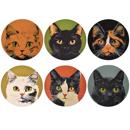 Bar Coaster Set, Drink Coaster for Home Decor, Wood Coffee Coasters 6Pack (Cat) - color: Cat