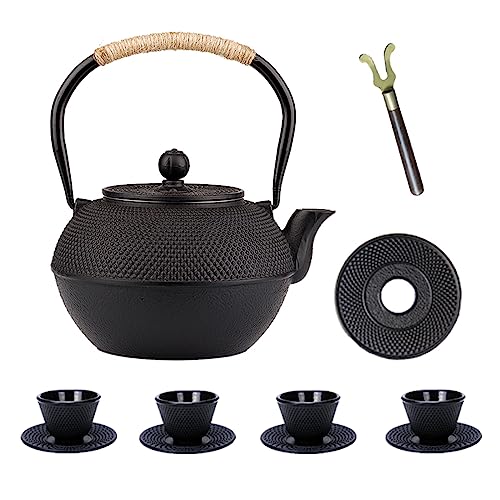 YJX 40.6 fl oz Cast Iron Teapot Set, Tea Set with Cups and Saucers - size: 1200 ml with Cups and Saucers