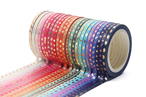 YUBBAEX 24 Rolls Skinny Washi Tape Set Gold Foil Print Decorative Tapes for Arts, DIY Crafts, Journals, Planners, Scrapbooking, Wrapping (Slim 3mm) - style: Slim 3mm