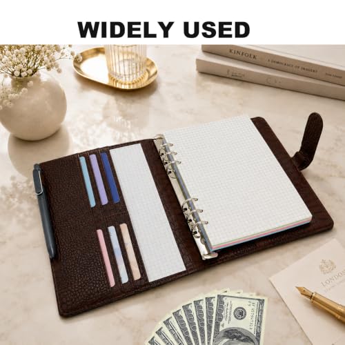 Convend A5/A6 Refillable 6 Ring Faux Leather Binder Cover, Brown Croc - color: Crocodile-brown, size: Luxe-A5