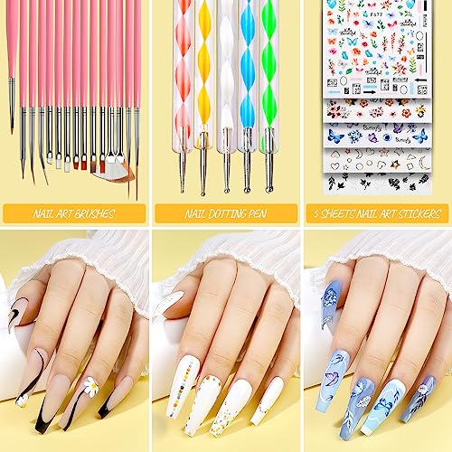 Teenitor Press On Nail Kit - Clear Coffin Nail Tips, Art Brushes, Dotting Pen, Glitter, Stickers & Rhinestones - color: Black