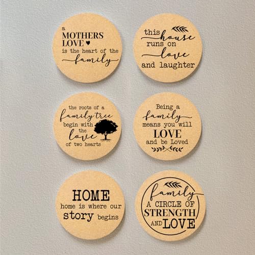Coasters for Drinks with Holder Set of 6, Family Coasters Home&Love Coaster for New Home Couples House Warming Gifts Absorbent Cork Wood for Cup Desk Coffee Table Office Kitchen Decor, Round 4" - color: Home&love