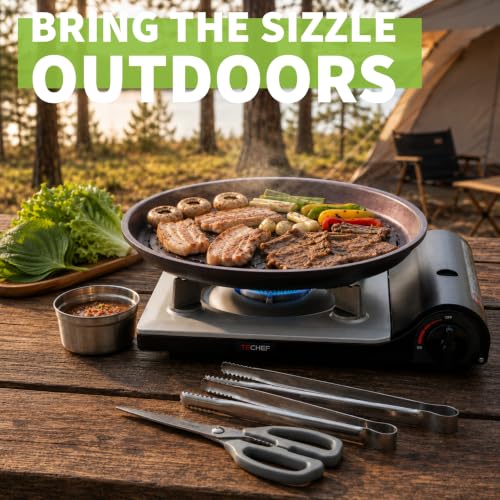 TECHEF - Stovetop Korean BBQ Non-Stick Grill Pan with Agni Portable Gas Stove Burner, Made in Korea (Master KBBQ Set) - color: Master KBBQ Set