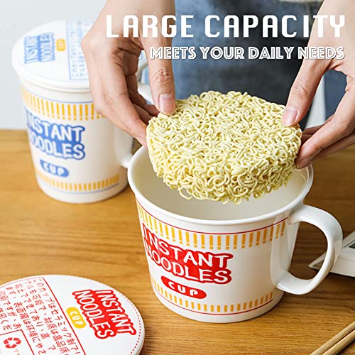 Ramen Bowls with Lid and Handle Cute Instant Ramen Noodle Bowl Anime Ceramic Large Noodle Bowl with Fork, Gift for Ramen Lovers (2PCS, Red) - color: 2PS-Red