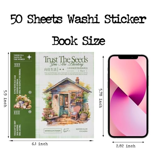 Garden Journal Stickers for Junk Journal Supplies, 50 Sheets Precut Watercolor Washi Sticker Book for Journaling, Scrapbooking, Bujo, Card Making, Art Crafts, Adults - color: Idea Life Stickers