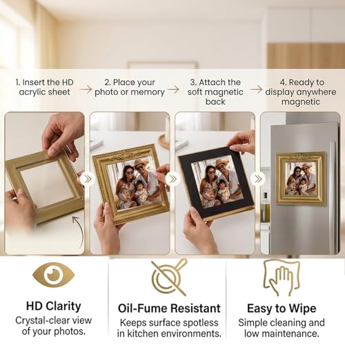 Vintage Gold Mini Picture Frames, 2 Pack Fridge Photo Holder Magnets - color: Golden D