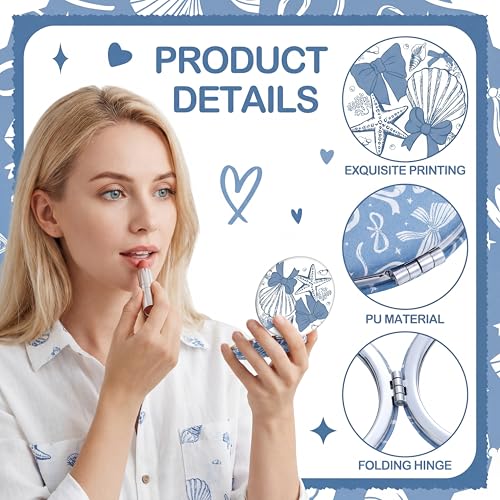 Weysat 9 Pcs Blue Seashell Compact Mirrors Bulk, Double Sided 1x/2x Magnify - color: Blue, size: Seashell Bow