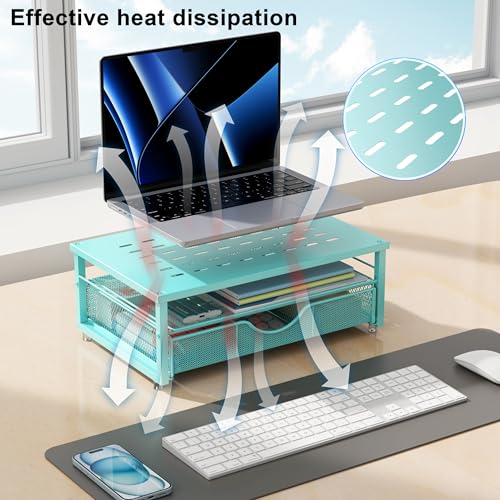 gianotter Computer Monitor Stand Riser with Drawer - color: Blue, size: 14.1L x 9.64W x 5.9H Inch