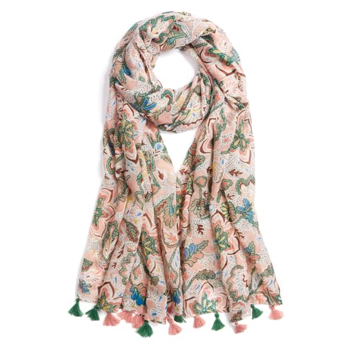 QIUTIMIY Scarf for Women Lightweight Soft Floral Leopard Printed Scarves Fall Winter Fashion Shawl Wrap with Fringe - color: Flower-pink Green