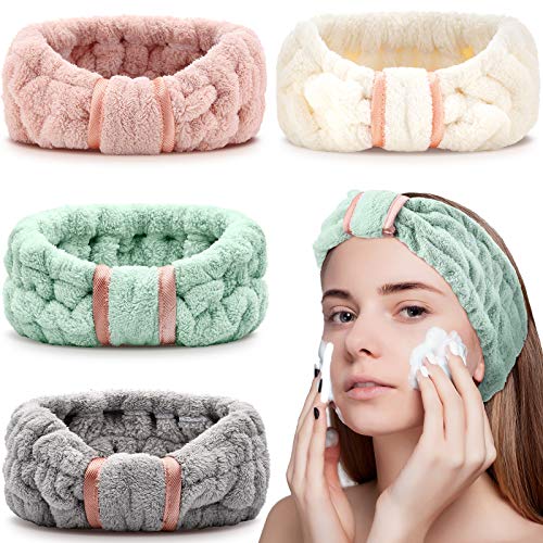 WILLBOND Spa Headband for Washing Face,Pink, Green, White and Grey - color: Pink, Green, White and Grey