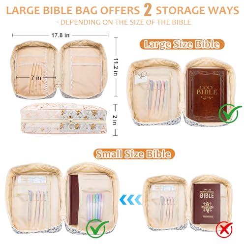 Bible Cover Case For Women,Large Bible Bag with Study Supplies,Quilted Bible Carrying Case for Girls,Portable Bible Case with Highlighter, Pens,Tabs,Bible Study Gifts for Women - size: Style A