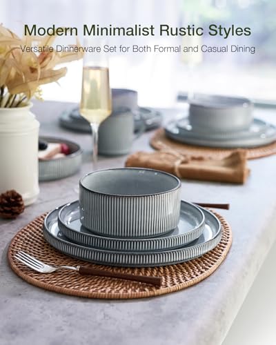 Famiware Star Stoneware Dinnerware Sets for 8, Reactive Glaze Plates, Bowls - color: Smoky Blue