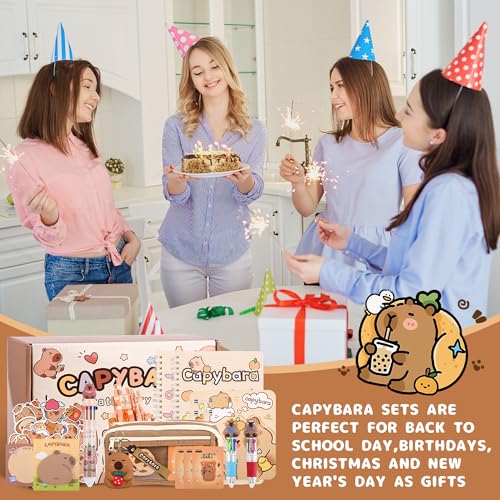 Ulema 80pcs Cute Capybara Stationery Set Birthday Capybara Gifts for Boys Girls Back to School and Classroom Rewards Kawaii School Supplies with Capibara Stuff. - style: Capybara
