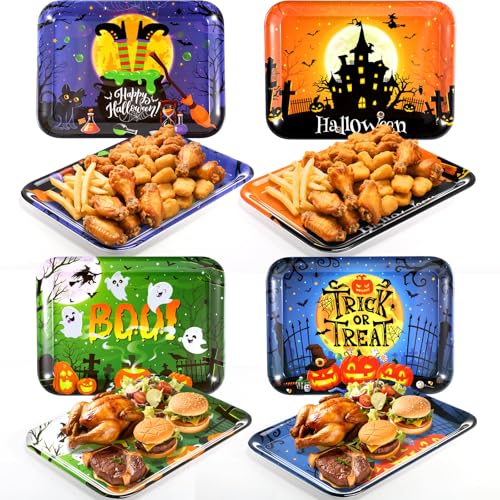 Vesici 4 Pack Halloween Serving Trays 13x10 Inch Witch Ghost Boo Party - style: Halloween