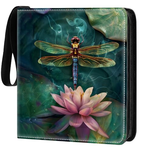 Card Binder 900 Pockets, 50 Sleeves Large Binder Trading Cards Holder 9 Pocket, Storage Organizer, Album Folder Case Protector Collector Gift Colourful Dragonfly Pink Lily Pads Resting - color: Colourful Dragonfly Pink Lily Pads Resting, size: 9 Pocket