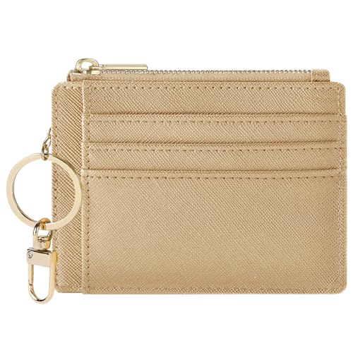 Sodsay Card Case Slim Front Pocket Wallet for Women Credit Card Holder with Keychain | Slim, Credit Card Holder, Front Pocket, with Keychain - color: CH Champagn Gold