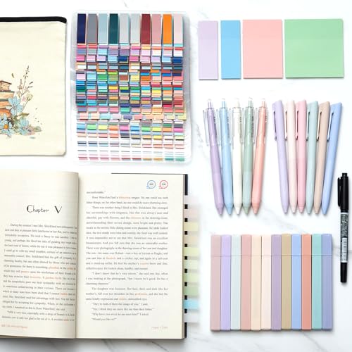 Gilprop Book Annotation Kit 8000 Pcs Transparent Sticky Tabs 12 Aesthetic Highlighters 6 Colored Pens 5 Black Gel Pens 1 Line Pen 4 Sticky Notes with Canvas Bag for Bible Gift Supplies(Classic)