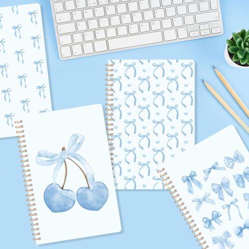 CNhoqc Blue Spiral Journal Notebook, 4Pcs Blue Bow Coquette Preppy Notebook - color: Blue-4pcs