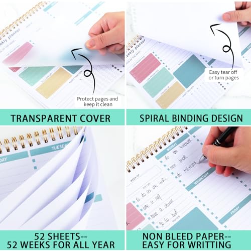 Thboxes Weekly Desk Planner, 8.5x11 In To Do List Notepad, 52 Sheets, Green - color: Green