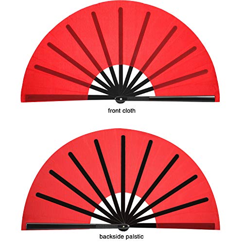 Maitys 2 Pack Foldable Chinese Fan for Rave Dance,Red,Simple Pattern - color: Red, style: Simple Pattern