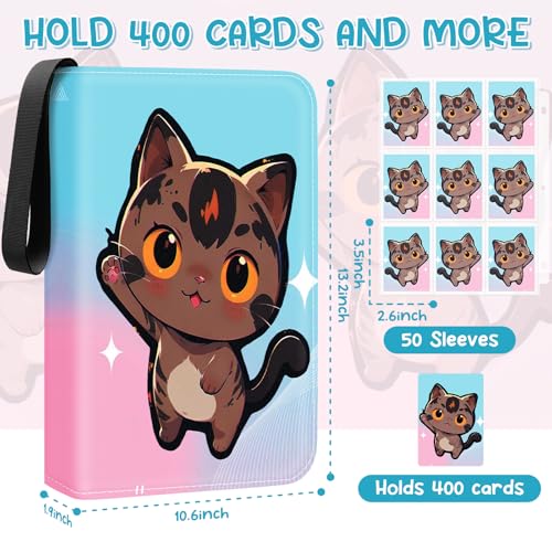 Premium 4-Pocket Trading Card Binder, 400-Card Capacity, Pink Blue - color: Pink Blue