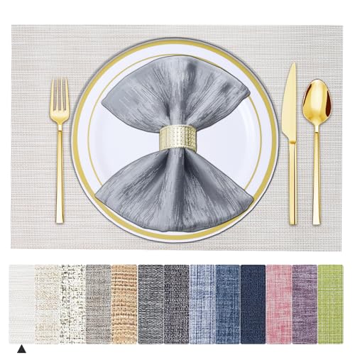 BETEAM Placemats Set of 4, Woven Place mats for Dining Table, Beige Grey - color: Beige Grey, size: 4 Pcs