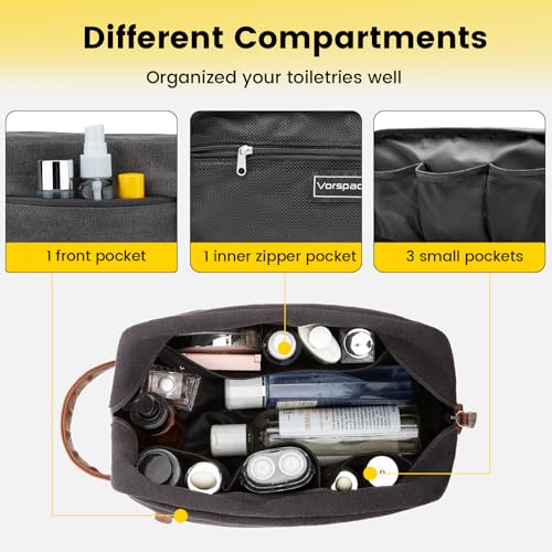 Vorspack Canvas Travel Toiletry Bag for Men, Medium, Dark Grey - color: Dark Grey, size: Medium