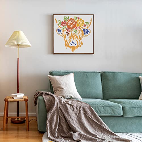 BENECREAT Highland Cow Plastic Painting Template, Animal Drawing Stencils for Art Painting, Scrabooking and Wall Decoration, 12x12 inch - color: Highland Cow