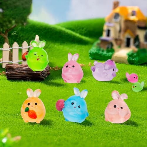 200PCS Luminous Mini Resin Animals 30 Types Miniature Resin Animal Figurines to Hide Bulk Glow in The Dark Tiny Ducks Frogs Small Cat Bunnies for Fairy Garden Micro Landscape Dollhouse Accessories - color: 200pcs-animals