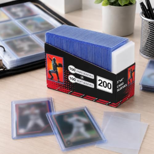 200 Card Sleeves Hard Plastic, 3"X4" Card Protectors, Baseball Card Sleeves - size: 100 Hard+100 Soft Sleeves