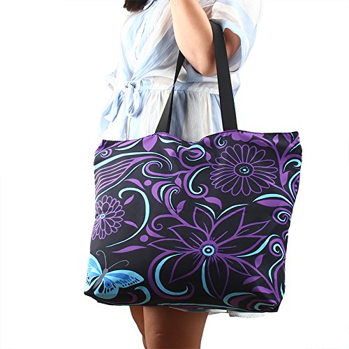 Beach Tote Bags Travel Shopping Bag With Zippered for Women - color: Purpleline