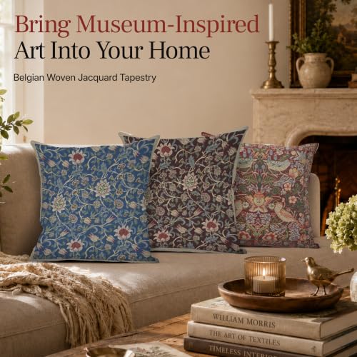 William Morris Fleur de Morris Damson Tapestry Throw Pillow Cover 16 x 16in - color: Fleur De Morris Damson Blue
