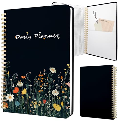 Undated Daily Planner - Spiral Notebook 80 Days One Day Per Page, Hourly Schedule, To-Do List, Notes, Everyday Planning Task, A5 Hardcover Journal Organizer Book Women Cute Aesthetic, Flower - color: Flower Shrub