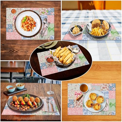 Boho Floral Vintage Colorful Patchwork Placemats Set of 4, 12x18 Inch - color: Pm-patchwork05, size: 4pcs