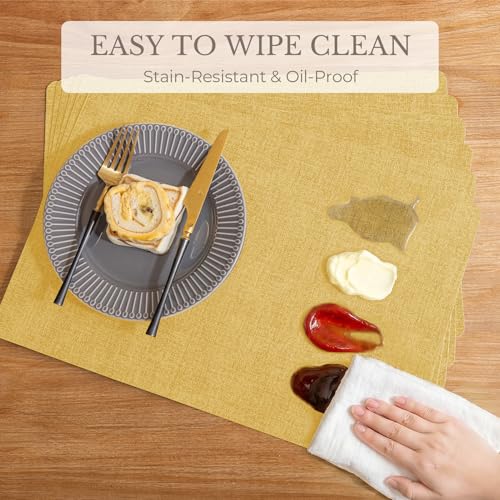Romanstile Faux Leather Vinyl Placemats Set of 6, Yellow - color: Yellow