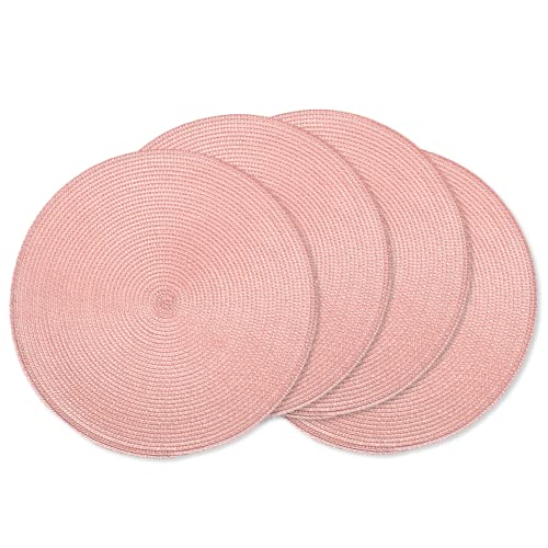AHHFSMEI Round Placemats Set of 4 Heat Resistant Washable Non-Slip Woven Braided Table Mats for Dining Table Kitchen & Home Decor (Pink,4) - color: Pink, size: Set of 4