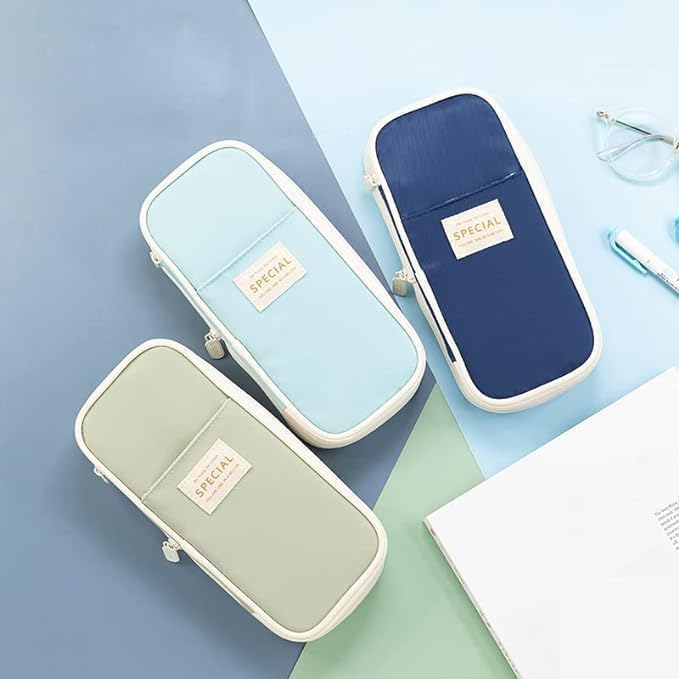 Arnuixty Large Storage Pencil Case Pen Bag with Zipper Big Capacity Pouch Organizer for Office Travel Holder Box(Blue) - color: Blue