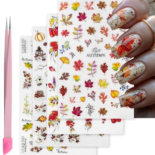 Autumn Nail Stickers for Nail Art Yellow Nail Decals for Women - color: Colorful-24