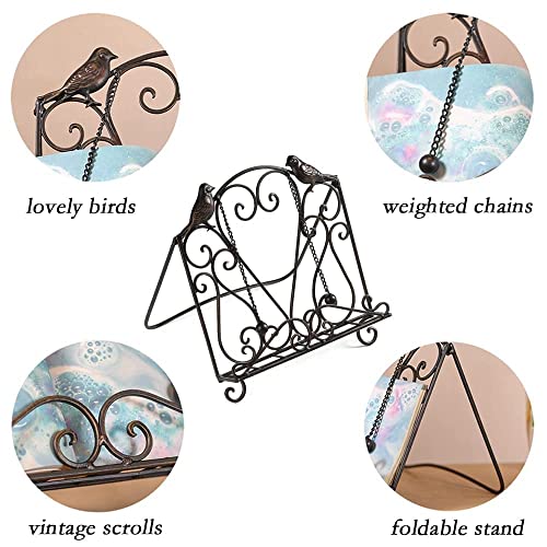 Metal Cookbook Stand Clearance Recipe Book Holder for Kitchen (Birds/Vintage Scrolls, Bronze) - style: Birds/Vintage Scrolls
