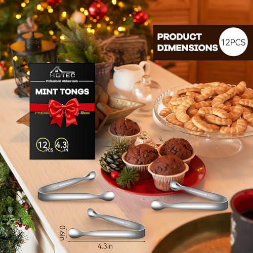 HOTEC 12Pcs Mini Silver Tongs for Serving, 4.3" Small tongs Stainless Steel Sugar Tongs for Coffee Bar, Tea Party, Appetizers, Desserts, Buffet and Ice Bucket Food-Grade & Dishwasher Safe - color: Silver