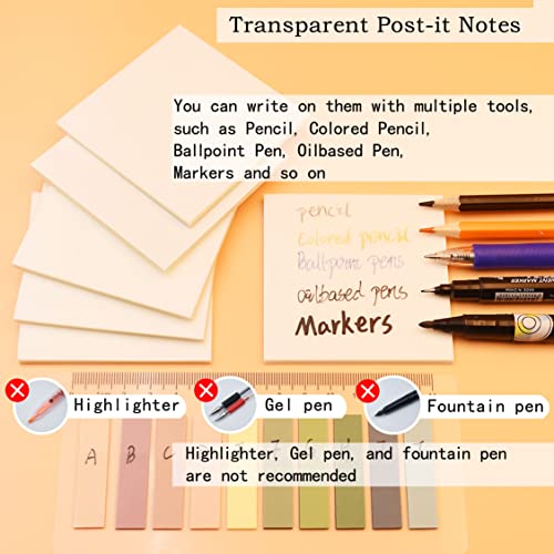 YOUDEFUL 800Pcs Transparent Sticky Note, 3"x3" Clear Sticky Note, White - size: Square White