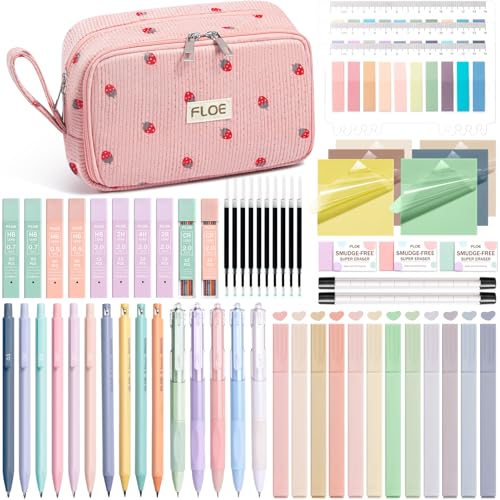 62PCS Aesthetic School Supplies Cute Back to School Supplies Stationary Set - color: Pink Strawberry