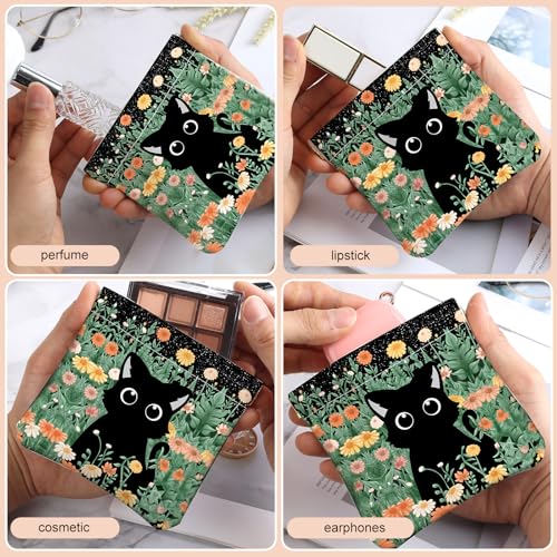 2Pcs PU Leather Small Squeeze Coin Purse Pouch Mini coin Bag Unique And Cute Wallet Cosmetic Bags Change Bag For Women Girls Men （Flowers and Black Cats - color: Flowers and Black Cats