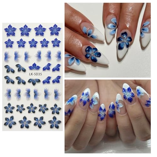 Blue Nail Stickers for Nail Art 5D Nail Decals for Women - color: Colorful-18
