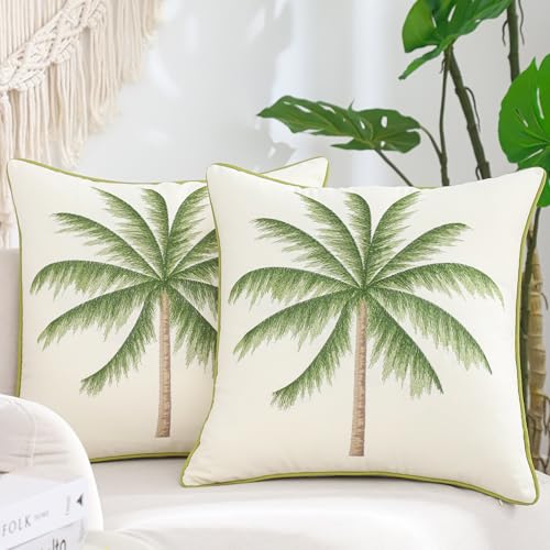 18x18 Palm Tree Embroidered Throw Pillow Covers Pack of 2 Green - color: Green Tropical Palm Tree