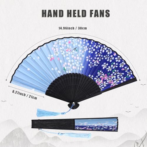 Zonon 4 Pack Hand Held Folding Fans for Women Silk,Retro - style: Retro